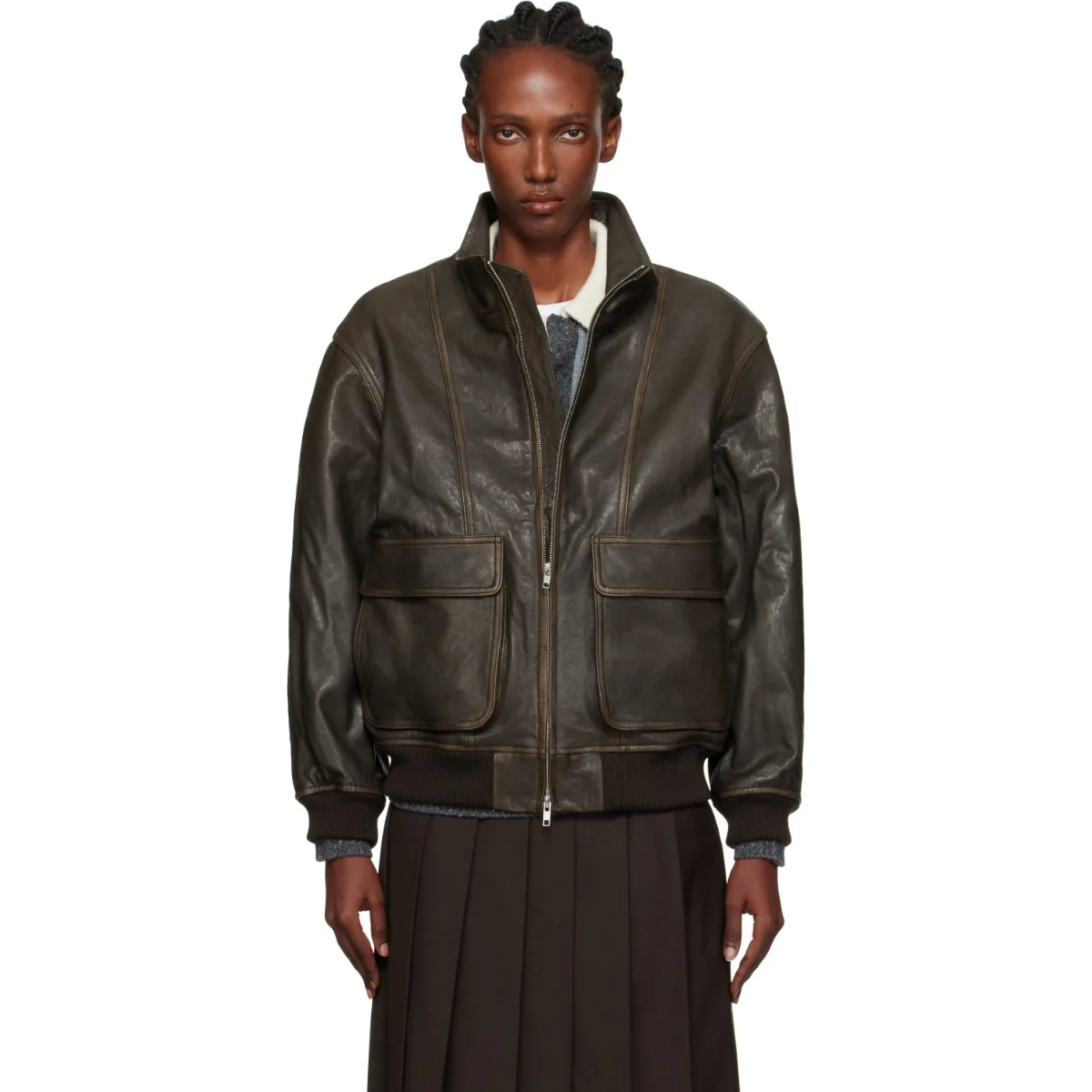 Stand Collared Leather Jacket by Dunst