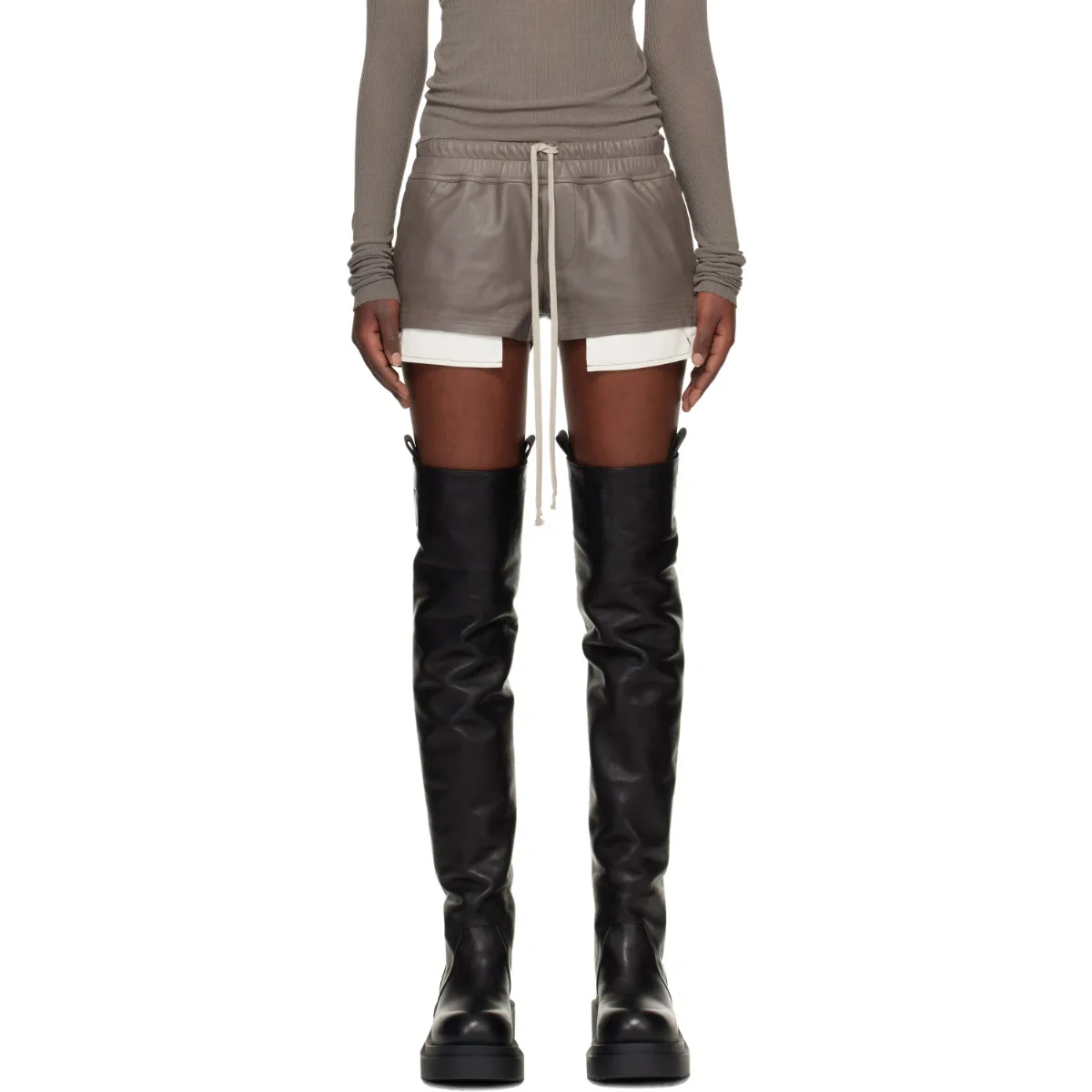 Temple Fog Leather Shorts by Rick Owens