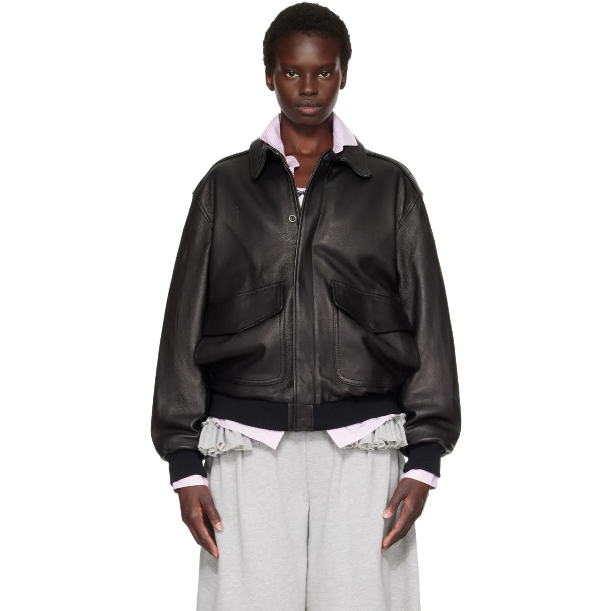 Zip Leather Bomber Jacket by HommeGirls
