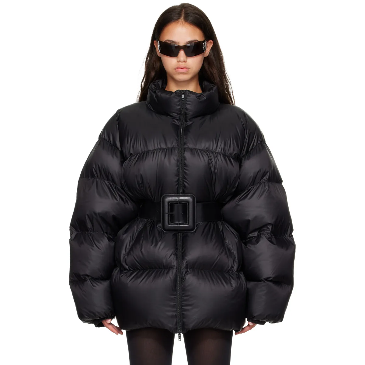 Belted Hourglass Short Puffer Down Jacket by Balenciaga
