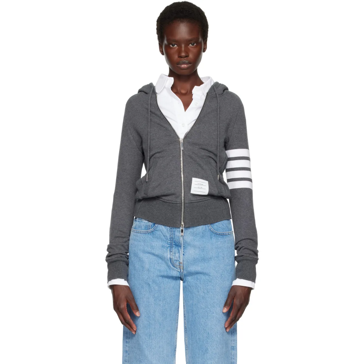 Classic Loopback 4-Bar Zip Hoodie by Thom Browne