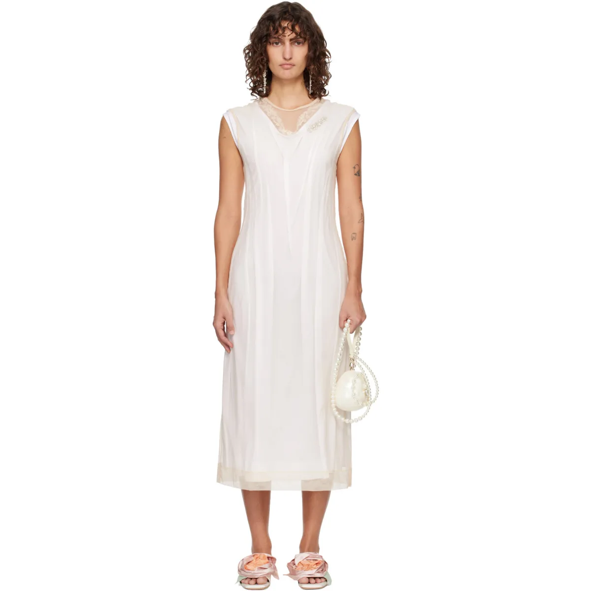 Layered Liquid Lace Trim Midi Dress