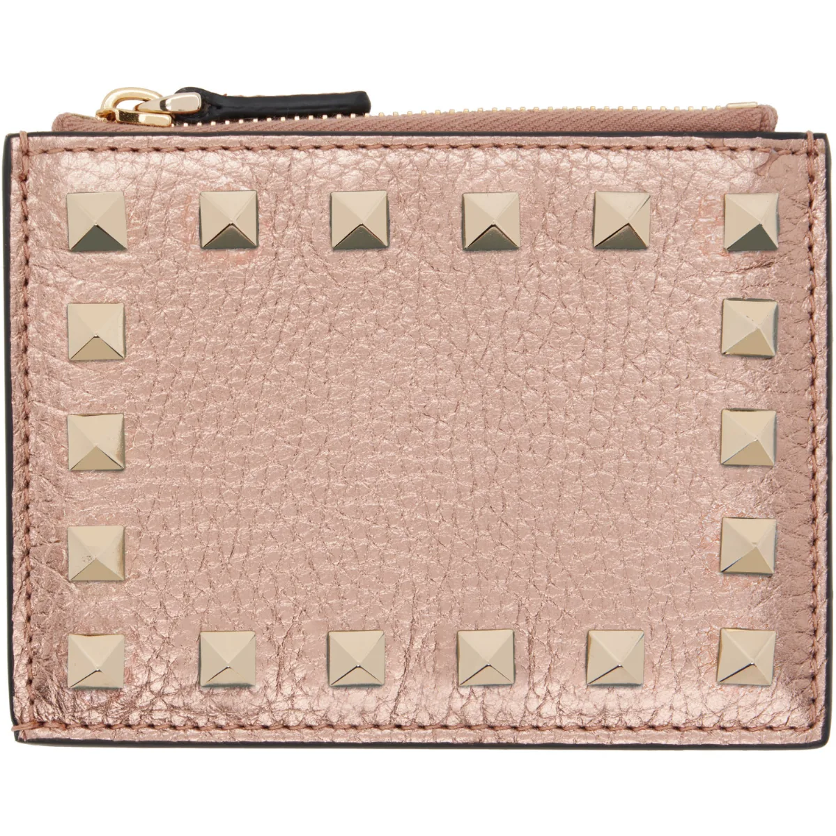 Gold Rockstud Grainy Calfskin Card Holder by Valentino Garavani
