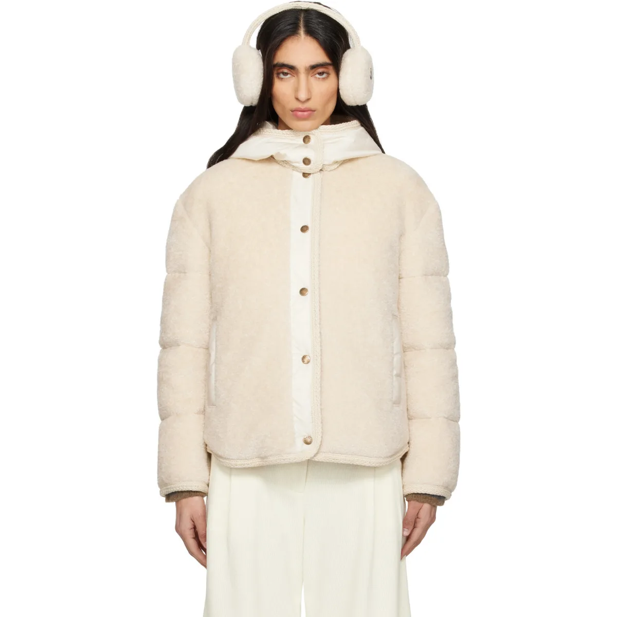 Ciboulette Braided Trim Teddy Hooded Down Jacket by Moncler
