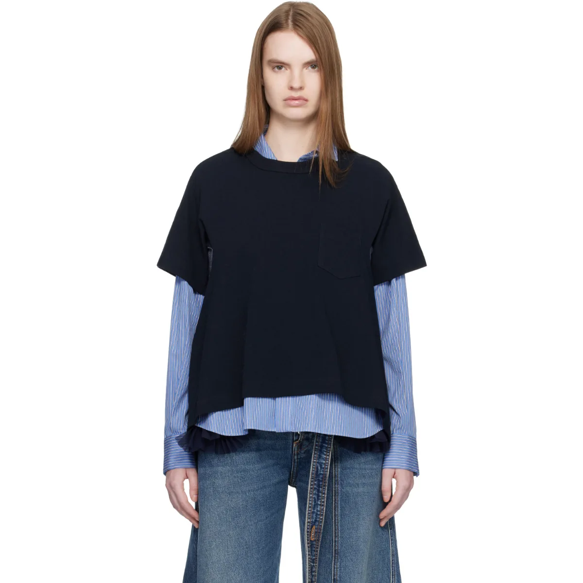 Light Weight Denim & Cotton Jersey T-Shirt by sacai