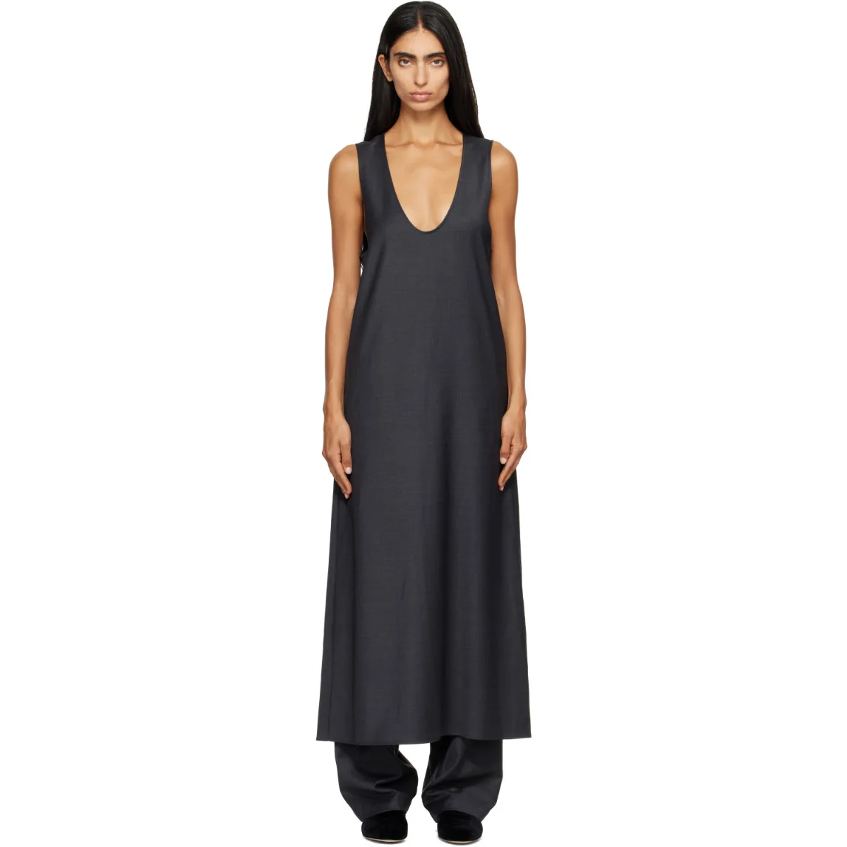 Wool Silk Sleeveless Onepiece Maxi Dress