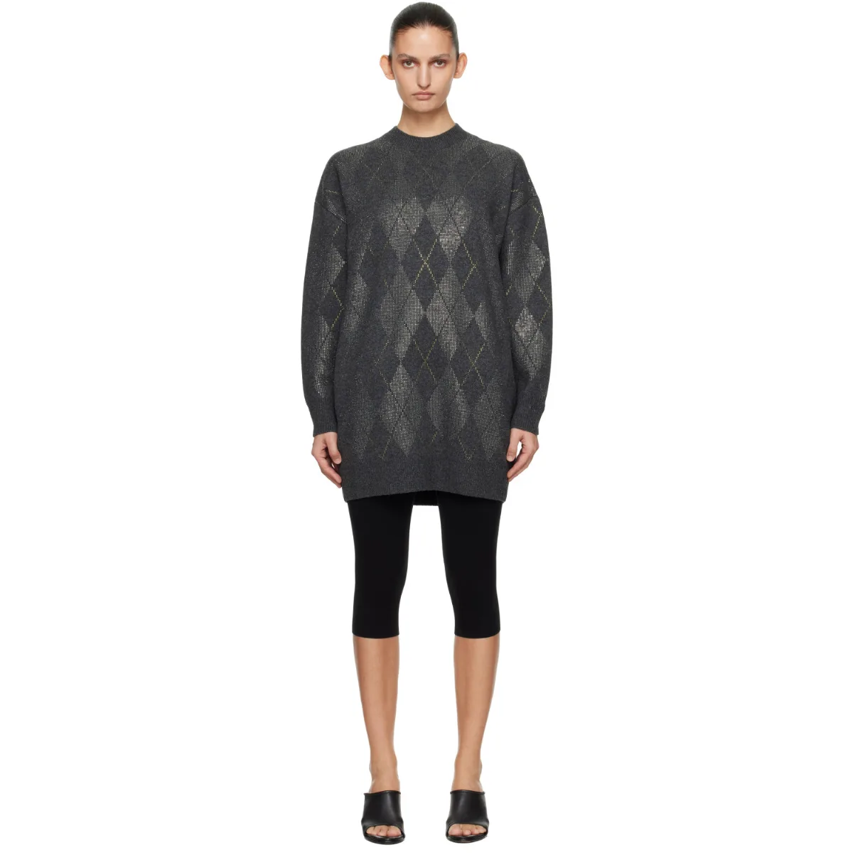 Long Sleeve Crewneck Crystal Argyle Hotfix Minidress by Alexander Wang