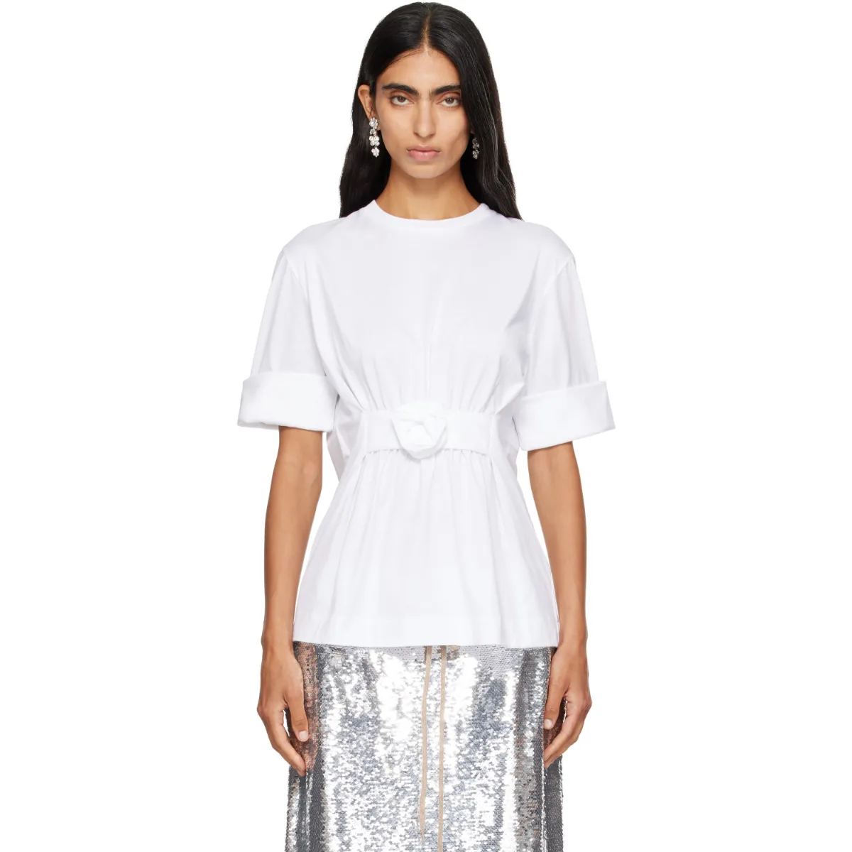 Gathered Rose Wire Sleeve Boy T-Shirt by Simone Rocha