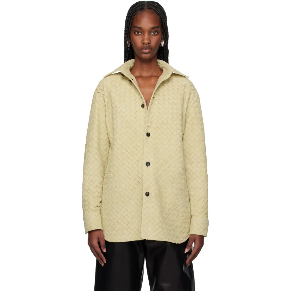 Intrecciato Relaxed Leather Shirt by Bottega Veneta