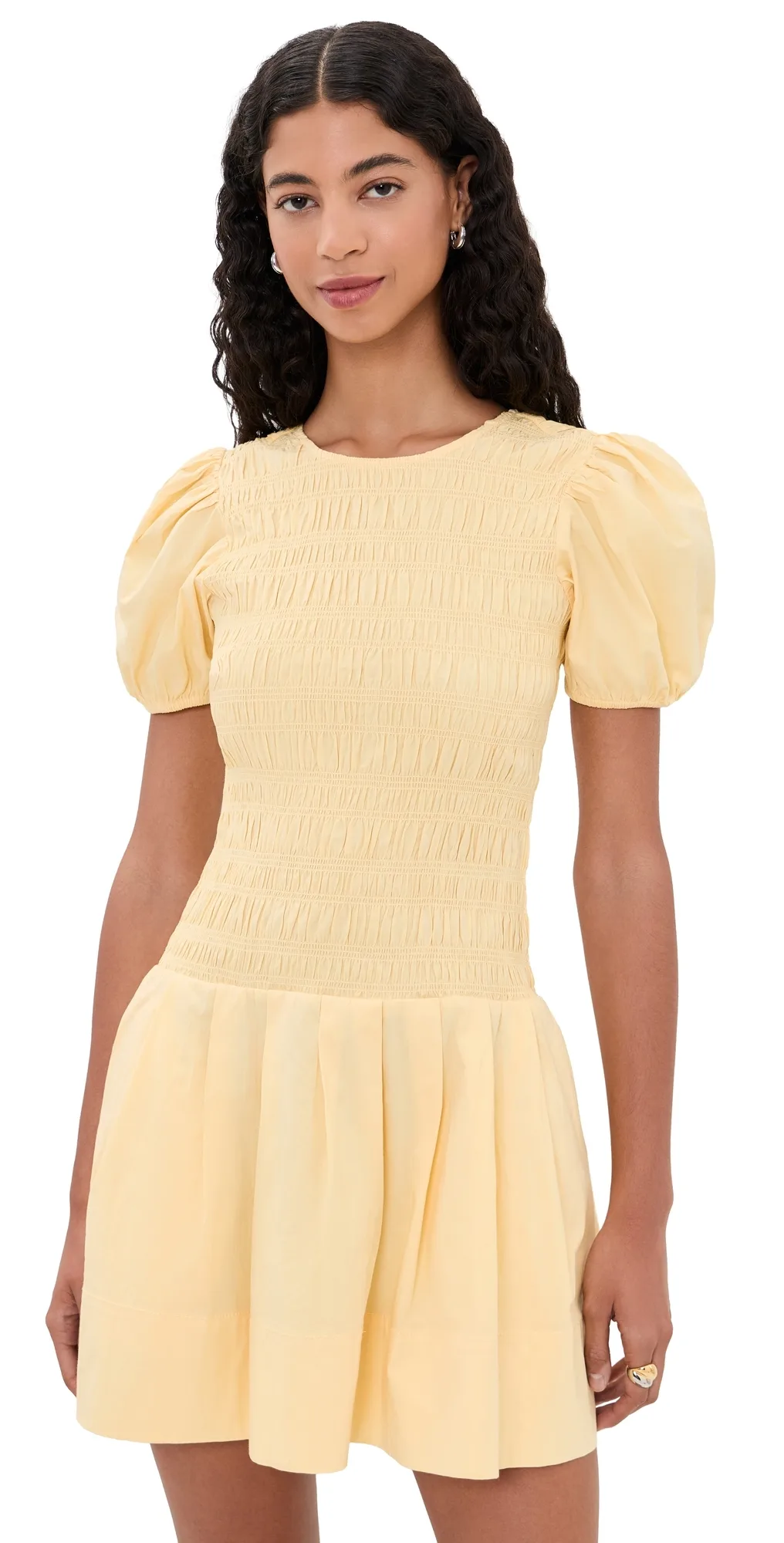 Cotton Mini Smocked Pleated Dress by GANNI