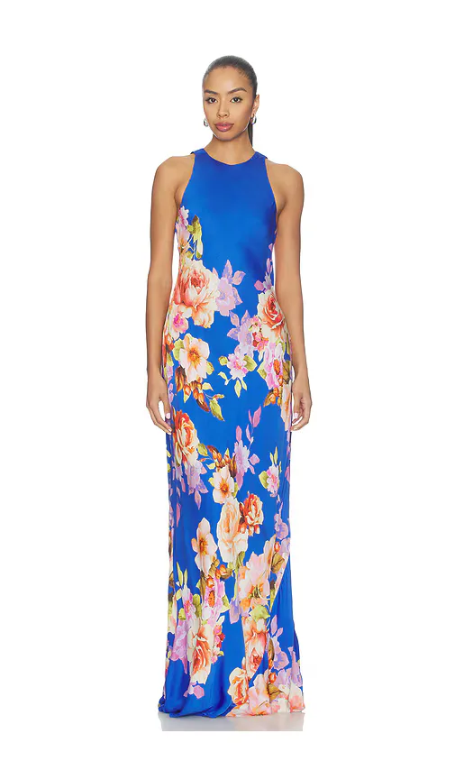 Crew Neck Bias Maxi Dress by HEMANT AND NANDITA