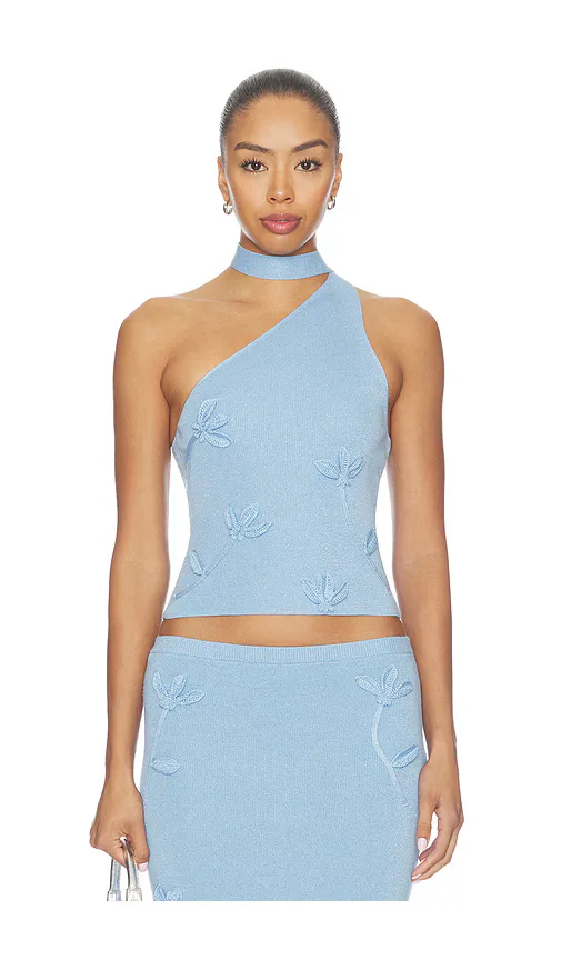 Kaidyn One Shoulder Flower Embroidered Top by MAJORELLE