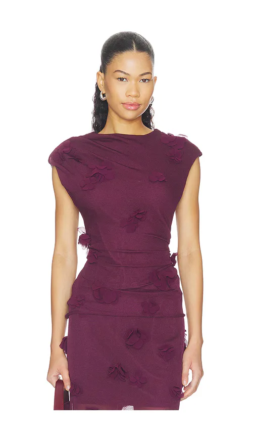 Tessa Short Sleeve Floral Applique Top by SIMKHAI