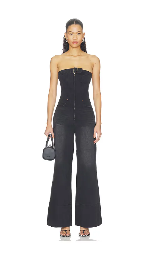 Dark Angel Strapless Wide Leg Denim Jumpsuit by One Teaspoon