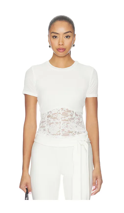 Ember Rib Lace Shortsleeve Tee by Michael Lauren
