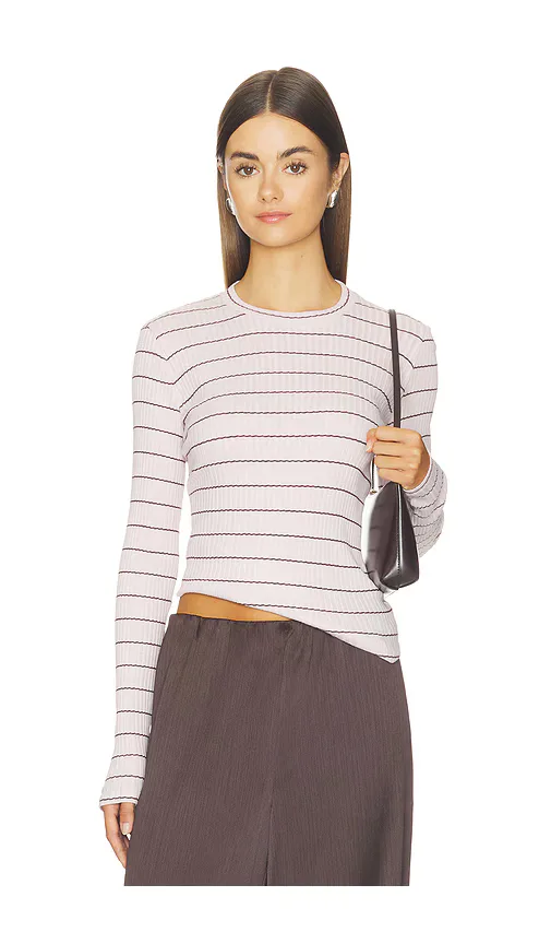 Rib Stripe Long Sleeve Crew by Vince