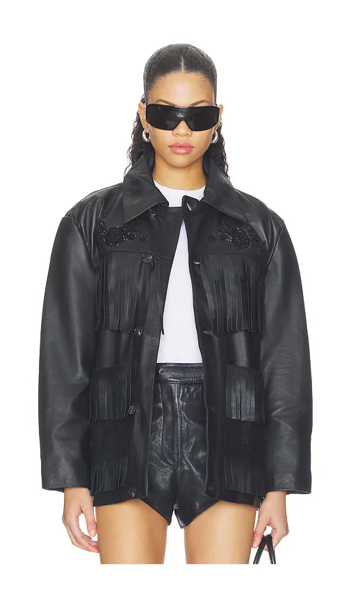 Hand Embroidered Leather Fringe Jacket by Found