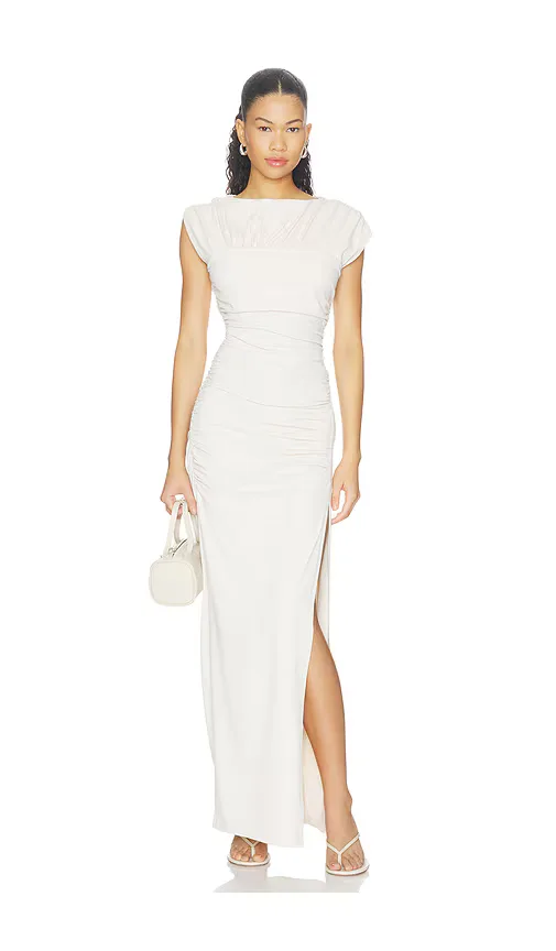 Short Sleeve Gathered Slit Dress