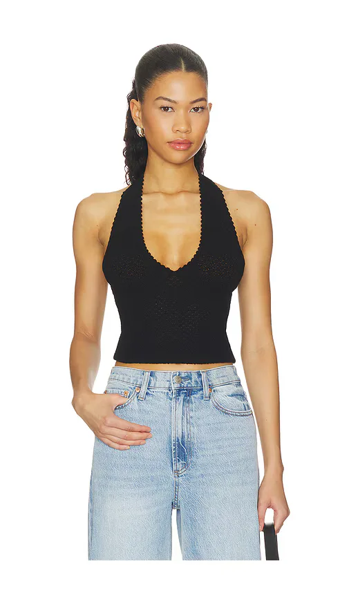 Pearl Pointelle Tie Back Halter Top by Alice + Olivia