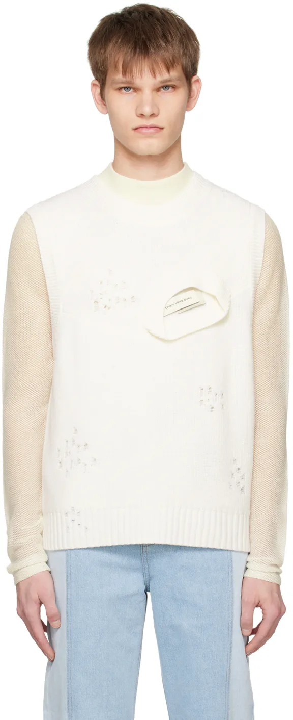 White Distressed Vest