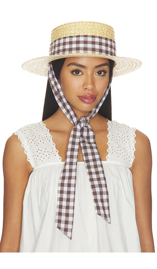 Straw Boater Hat with Gingham Ribbon Band by 8 Other Reasons