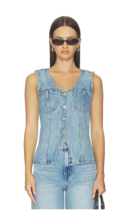 Gia Fitted Vest in Denim-Medium by PISTOLA