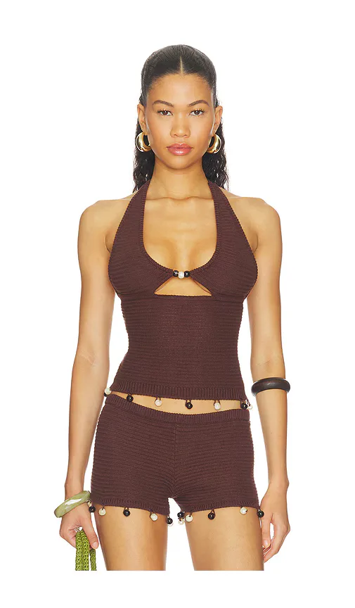 Bailee Deep-V Halter Knit Top by Runaway The Label