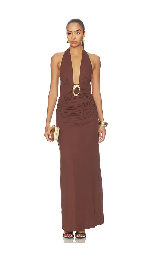 Arina Halter V-Neck Maxi Dress