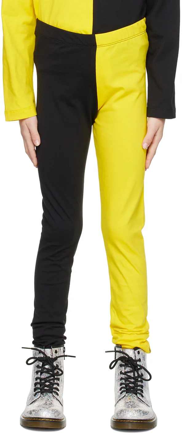 Kids Black & Yellow Color Block Leggings by M'A Kids