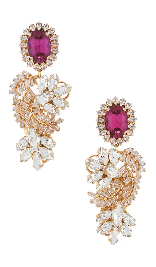 Omega Clasp Crystal Floral Motif Pendant Earrings by Anton Heunis