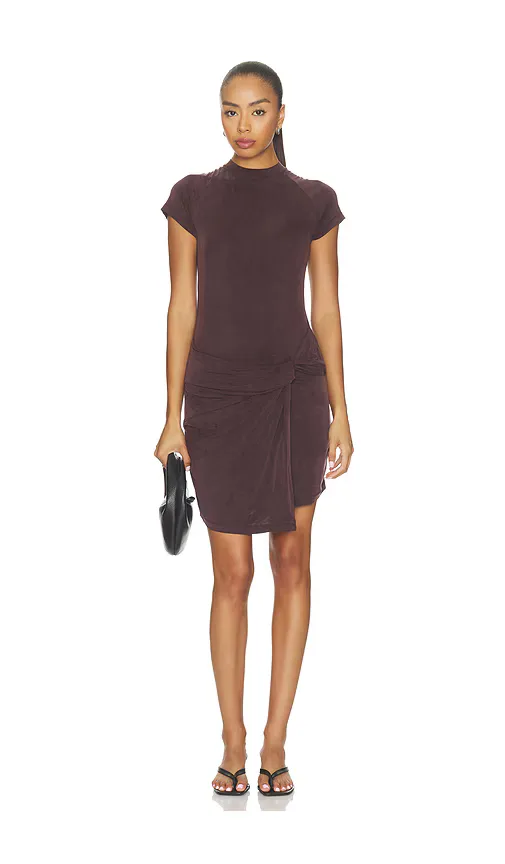 Draped Overlay Raglan Sleeve Mini Dress