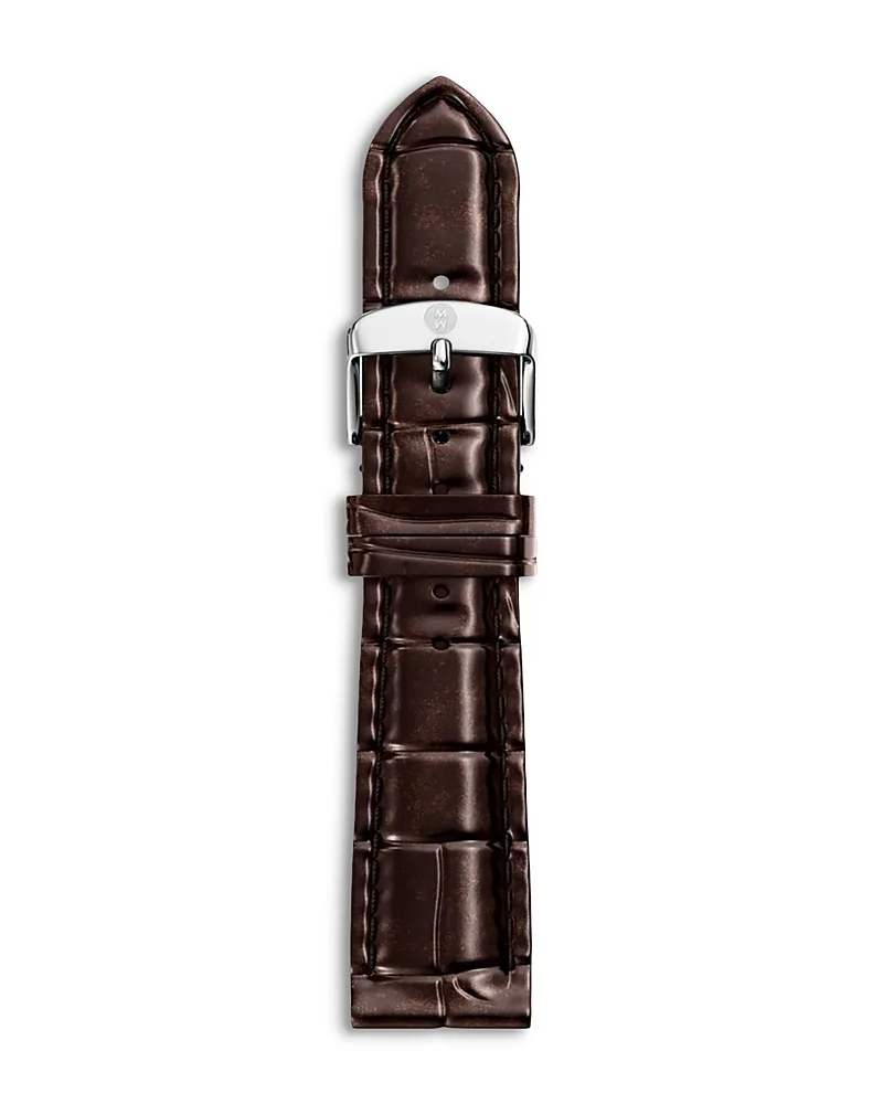 Brown Croco Embossed Leather Watch Strap by Michele