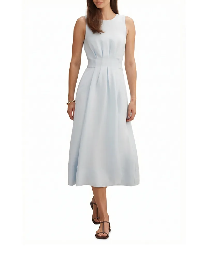 Rosie Linen Sleeveless Tuck Midi Dress