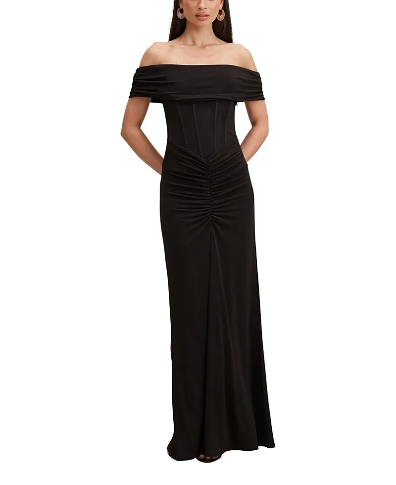 Ania Ruched Bardot Neck Maxi Dress by Ever New