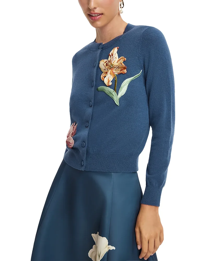 Claire Embroidered Wool Cashmere Cardigan by Leo Lin