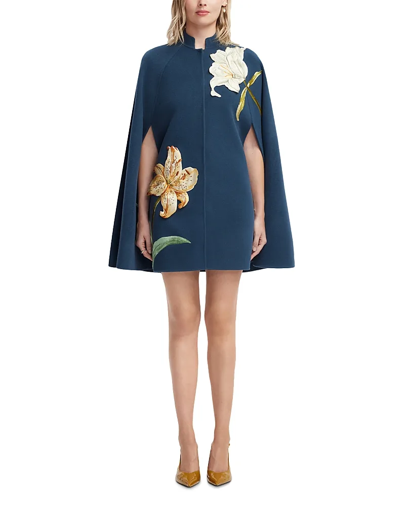 Sloane Embroidered Wool Cape Jacket