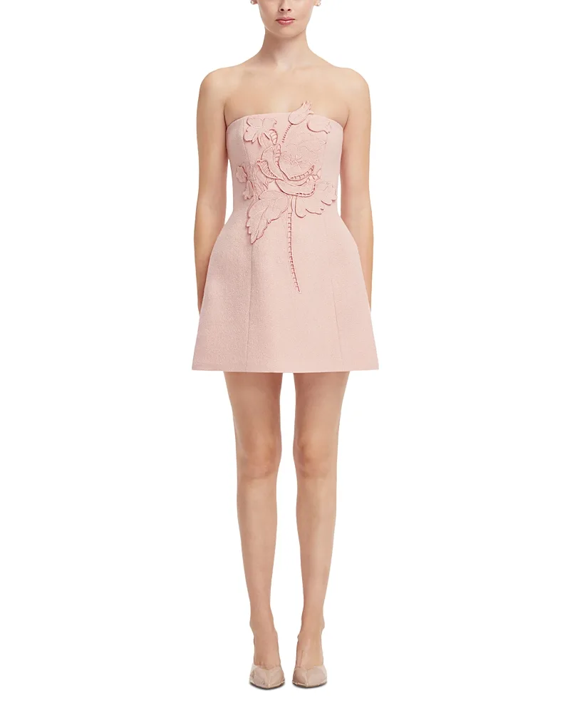 Roselle Applique Tweed Bustier Mini Dress by Leo Lin