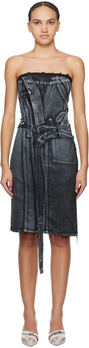 Black Belted Denim Minidress