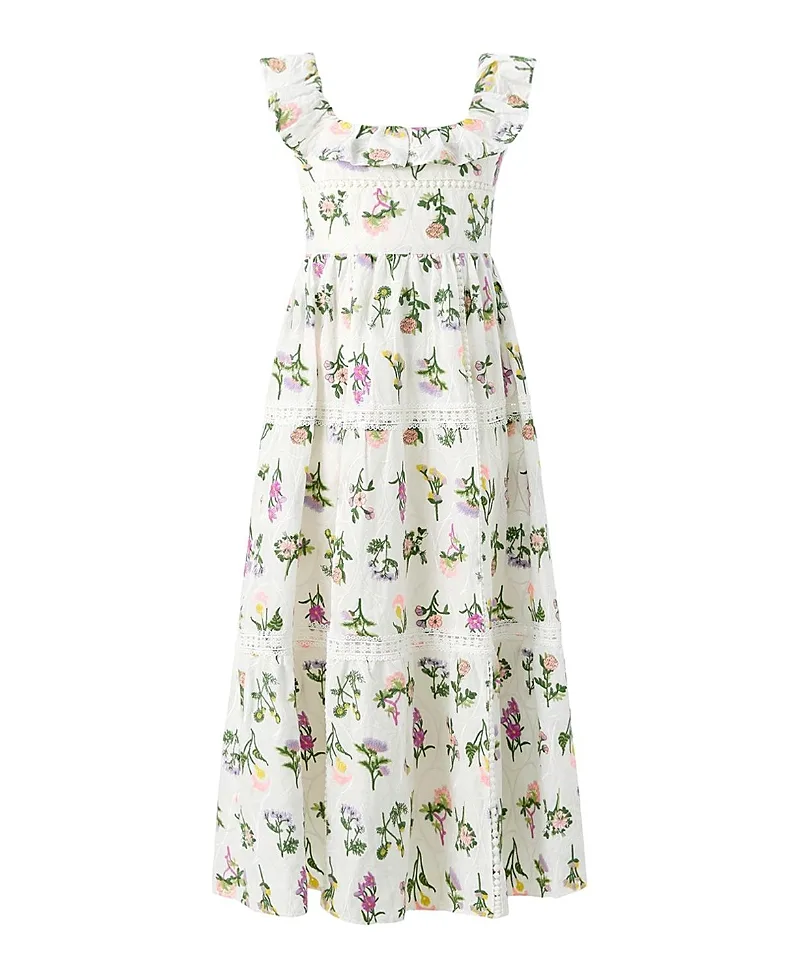 Emely Frill Embroidered Maxi Dress by Marlo Kids