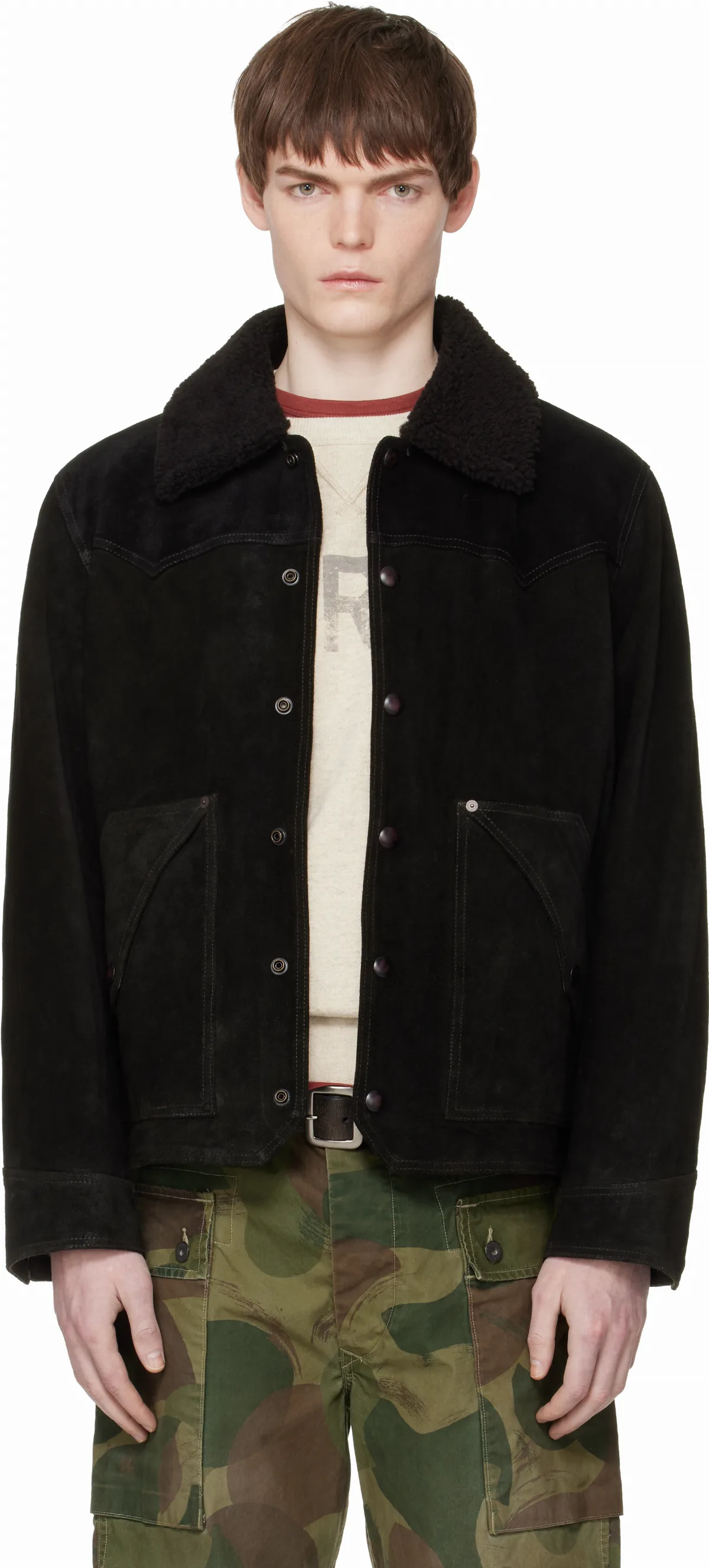 Black Shearling-Collar Suede Western Jacket by RRL