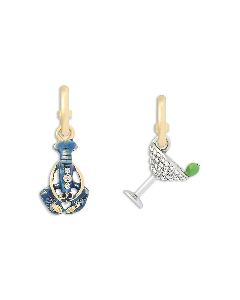 Lobster & Martini Mismatch Charm Hoop Earrings by Kurt Geiger London