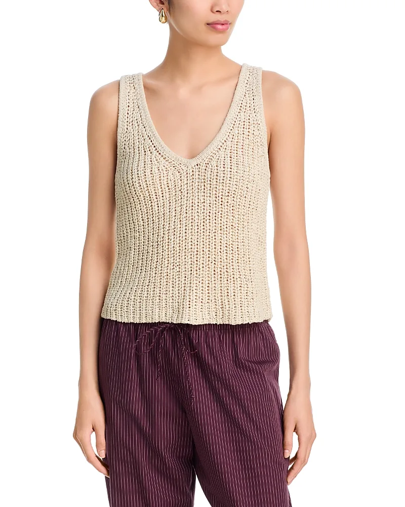 Tape Yarn V Neck Tank Top by Aqua
