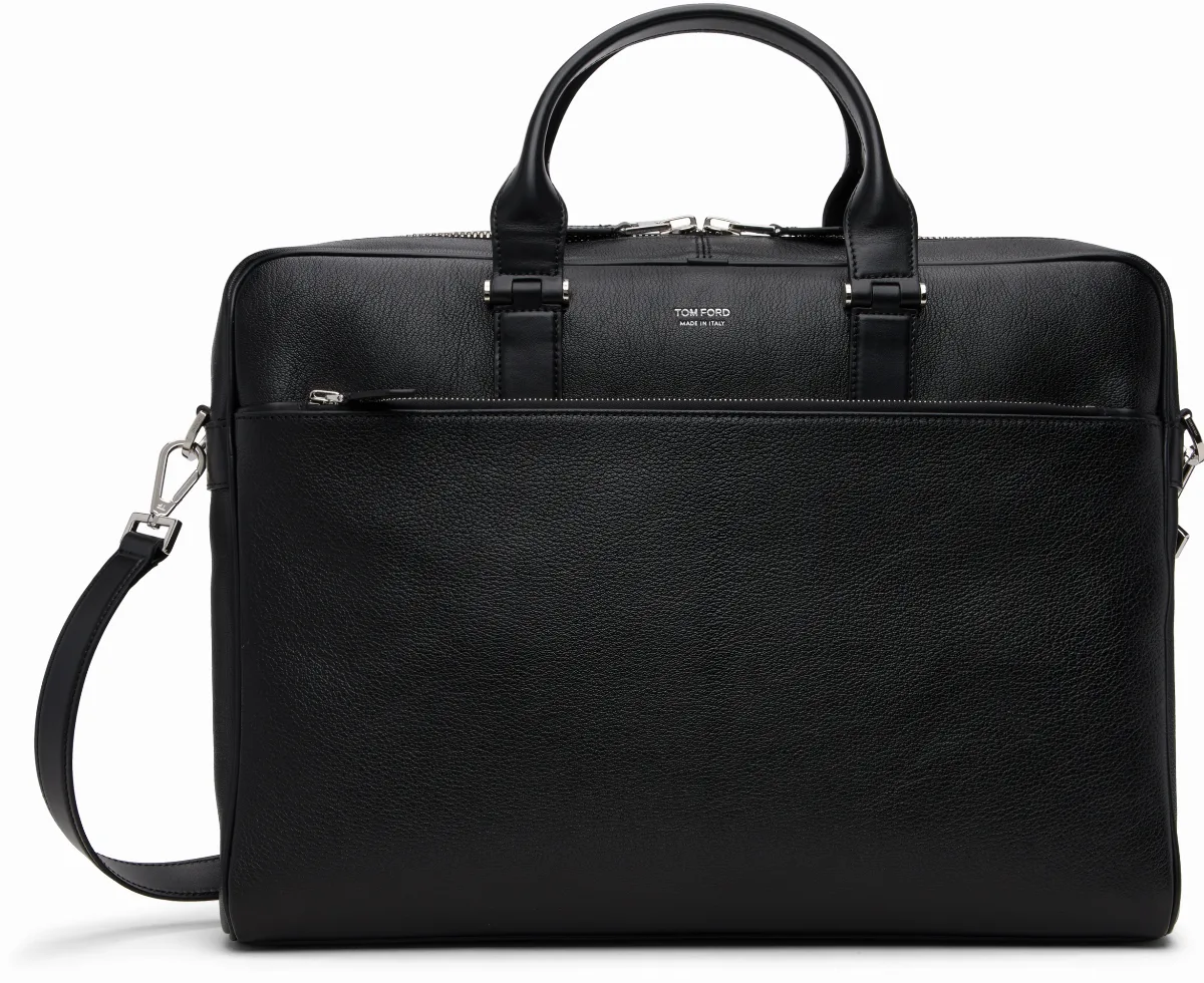 Black Grain Leather Slim Briefcase