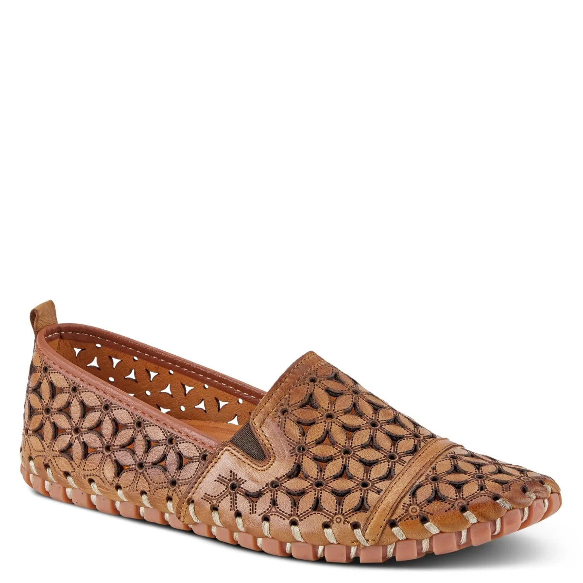 Flowerflow Laser-Cut Leather Loafer with Floral Detailing and Flexible Sole by Spring Step