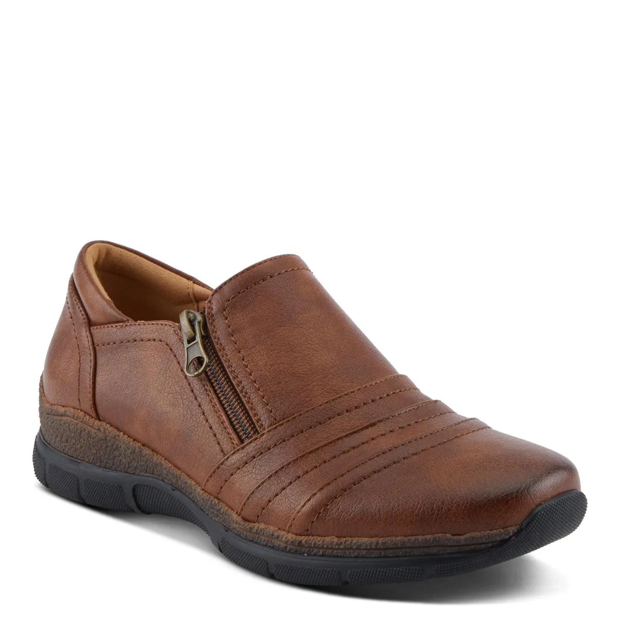 Rigny Slip-On Wedge Shoes with Tonal Stitching and Zipper Detail by Patrizia