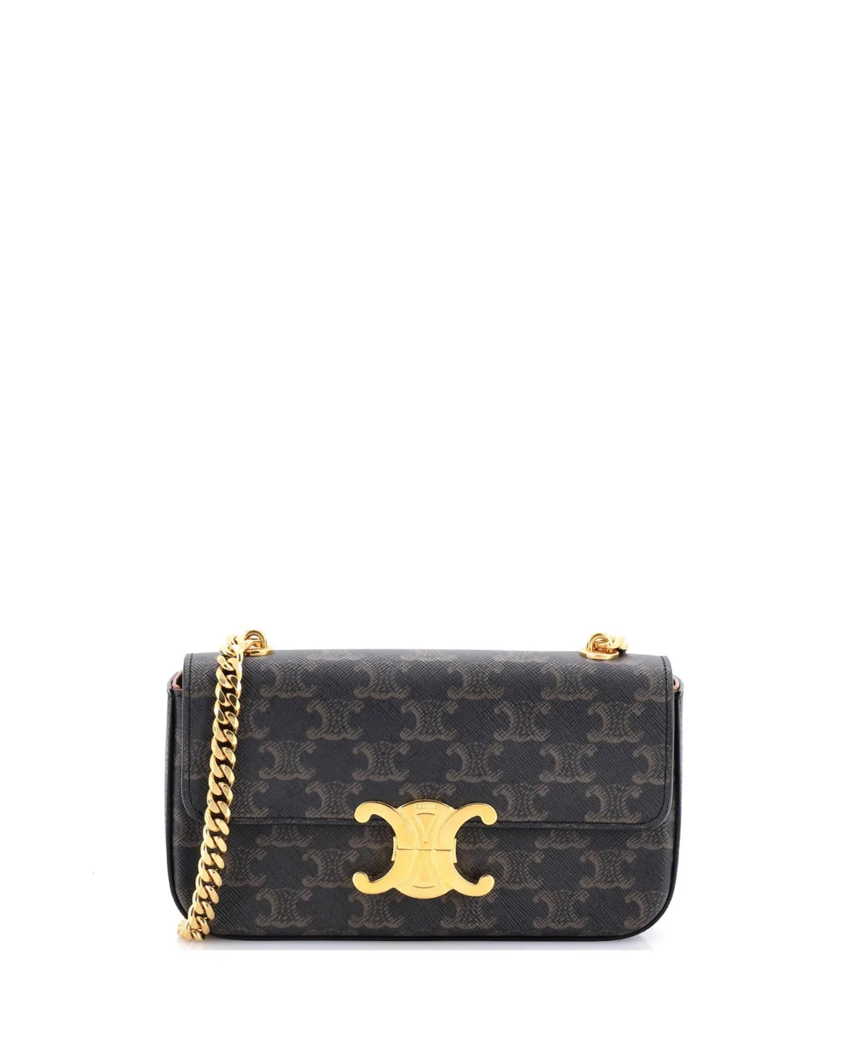 Small Triomphe Chain Shoulder Bag Triomphe Coated Canvas by Pre-owned Celine