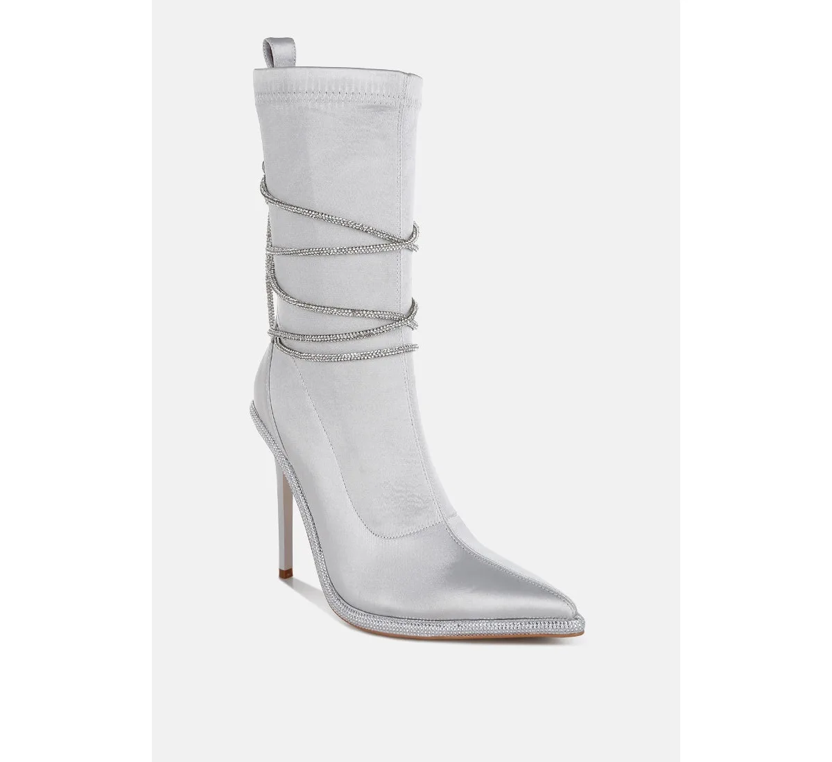 Dacia Rhinestones Strap Satin Calf Boots by London Rag