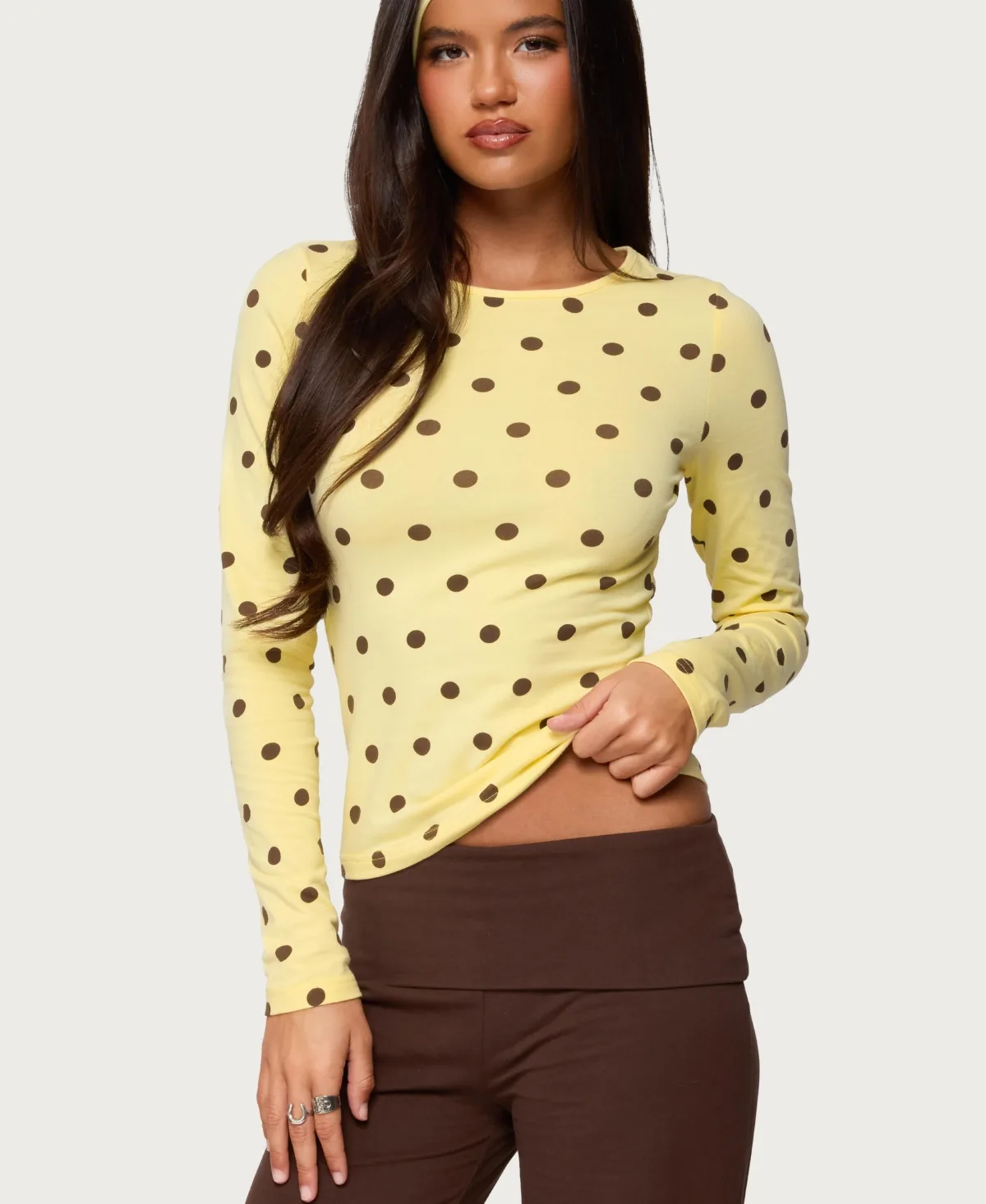 Maricelle Polka Dot Long Sleeve T Shirt by Edikted