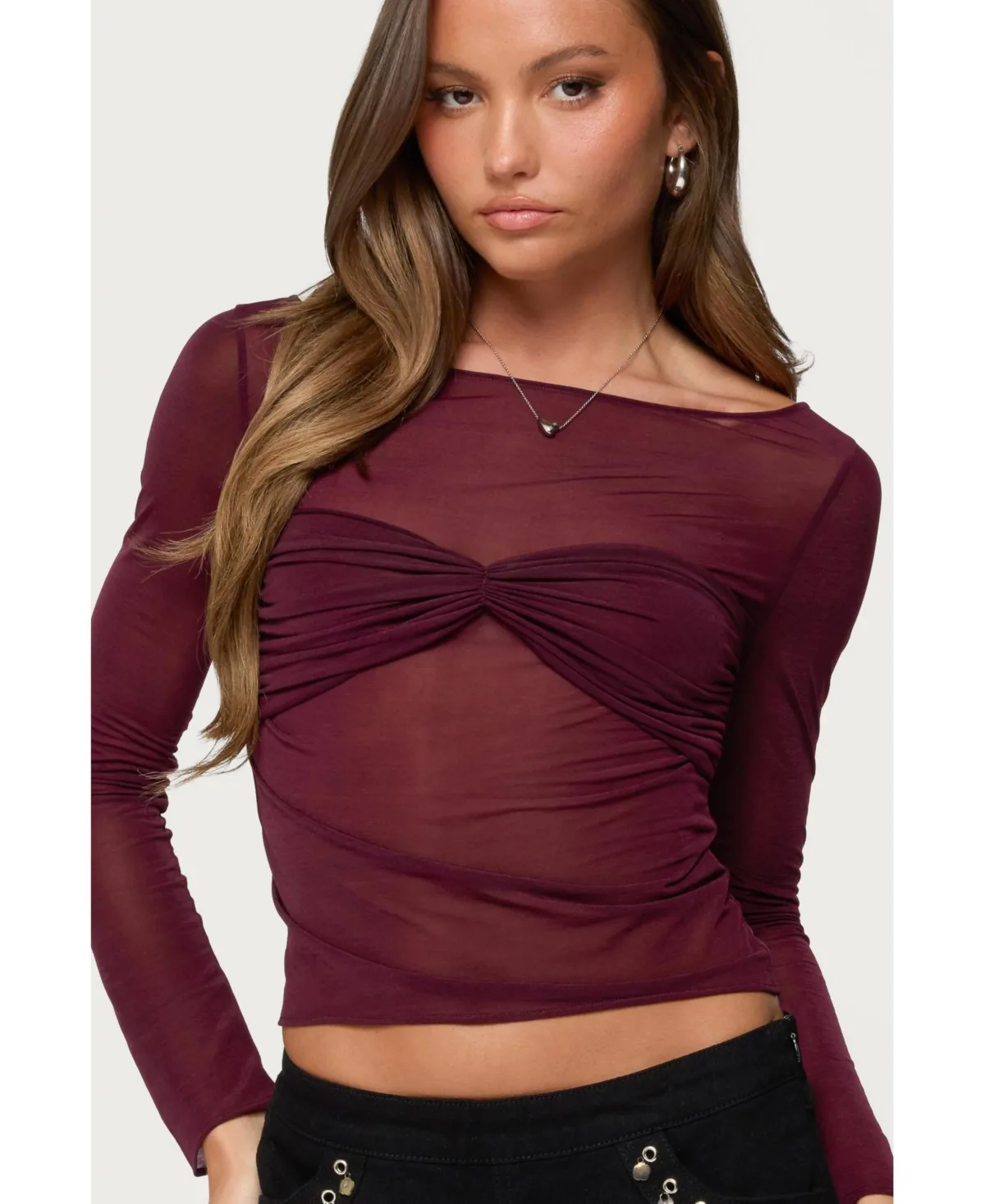 Oona Sheer Gathered Long Sleeve Top by Edikted