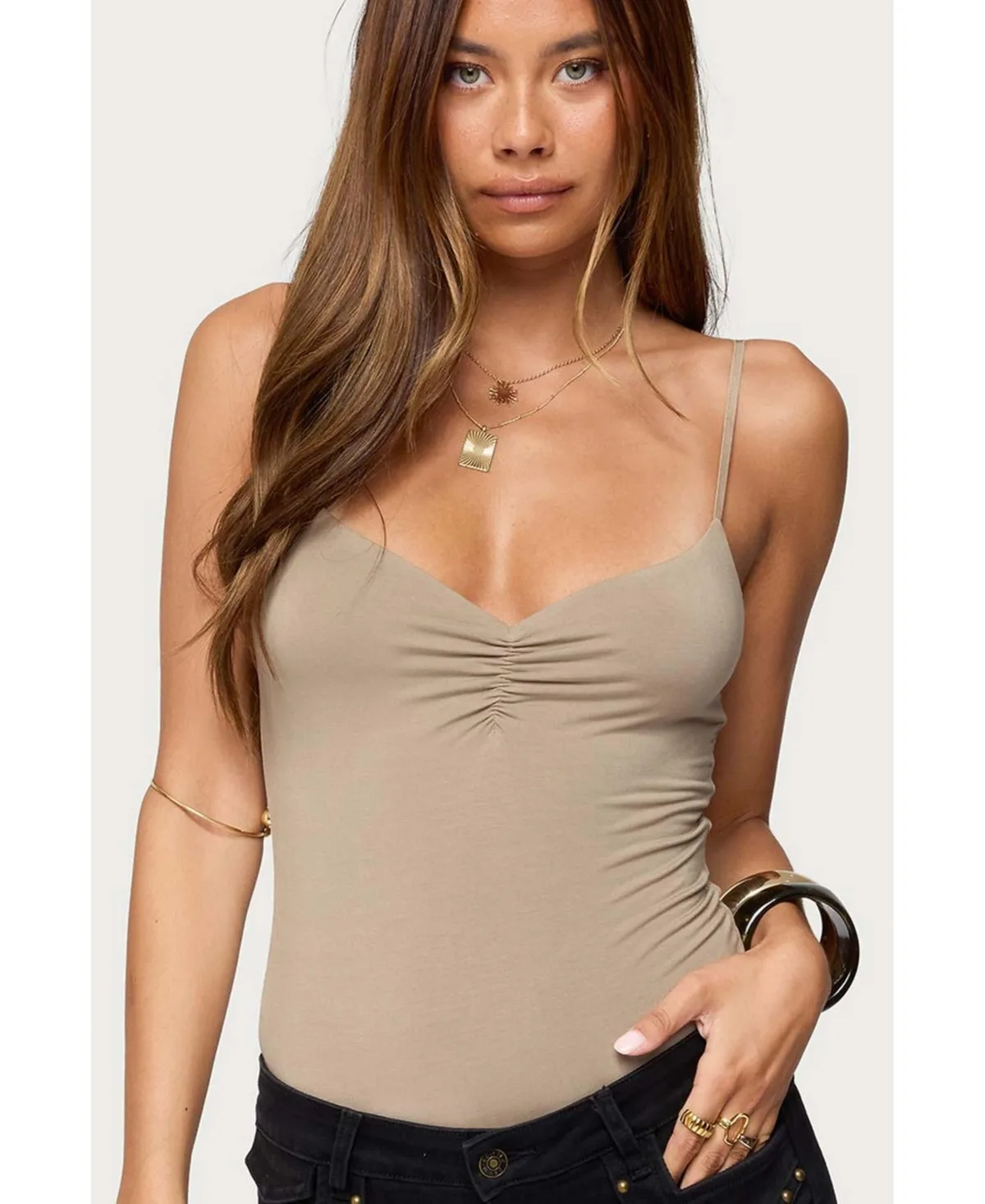 Harlow Gathered V Neck Bodysuit by Edikted